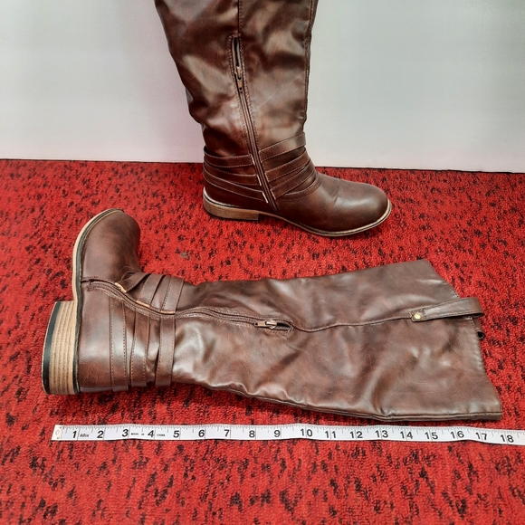 Journee Collection Women's Brown Studded Ankle Strap Tall Riding Boots Size 9 - Picture 5 of 11